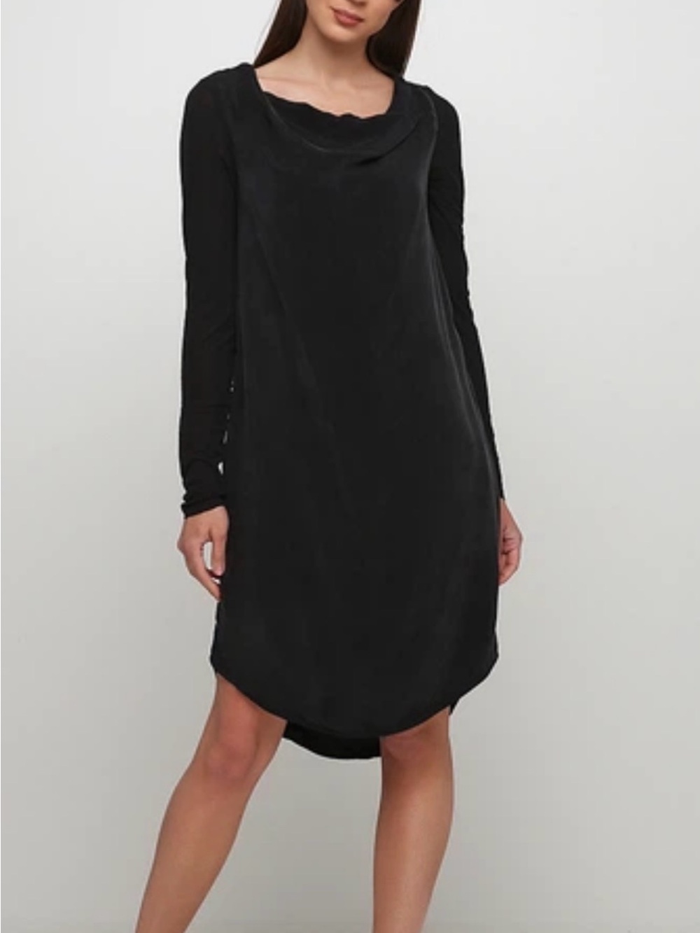 COS Black 100% Cupro Draped Long Sleeve Midi Dress EUR 34 XS